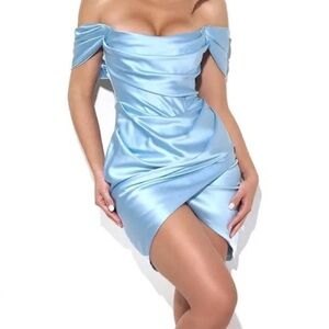 Miss Circle Blue Satin Mini Dress